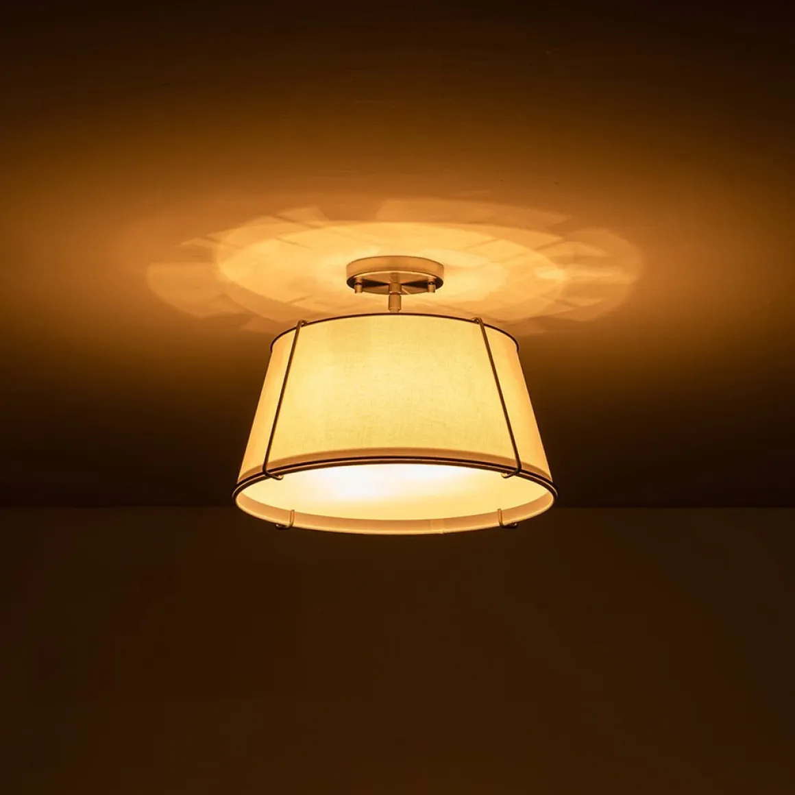 (OpenBox) Contemporary Wide Linen Drum Brass Semi Flush Mount