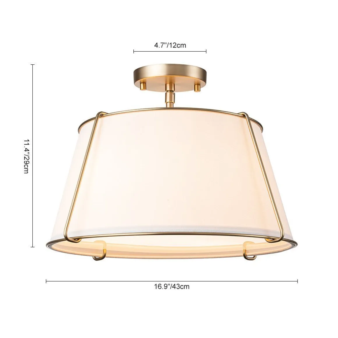 (OpenBox) Contemporary Wide Linen Drum Brass Semi Flush Mount