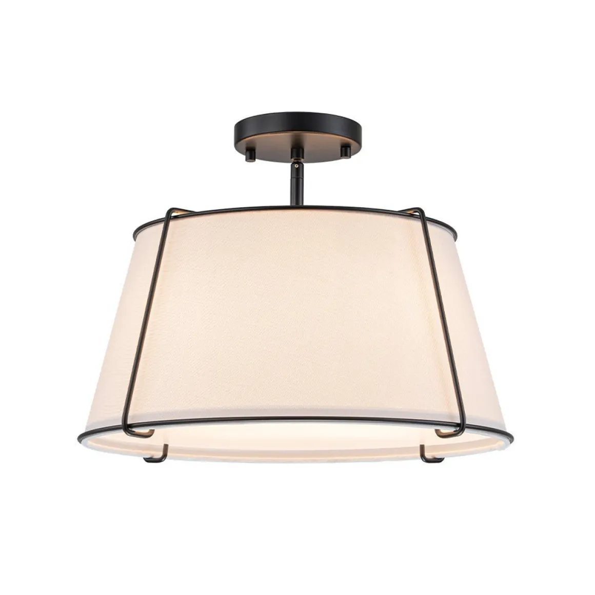 (OpenBox) Contemporary Wide Linen Drum Brass Semi Flush Mount