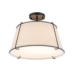 (OpenBox) Contemporary Wide Linen Drum Brass Semi Flush Mount