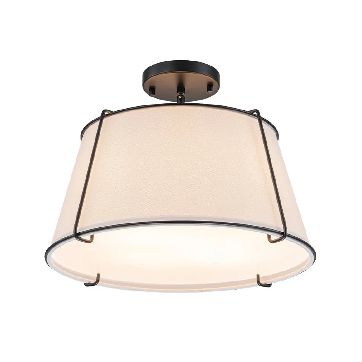 (OpenBox) Contemporary Wide Linen Drum Brass Semi Flush Mount