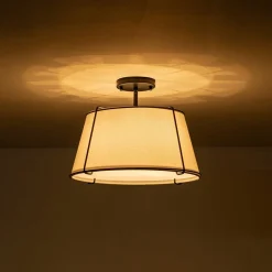(OpenBox) Contemporary Wide Linen Drum Brass Semi Flush Mount