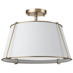 (OpenBox) Contemporary Wide Linen Drum Brass Semi Flush Mount