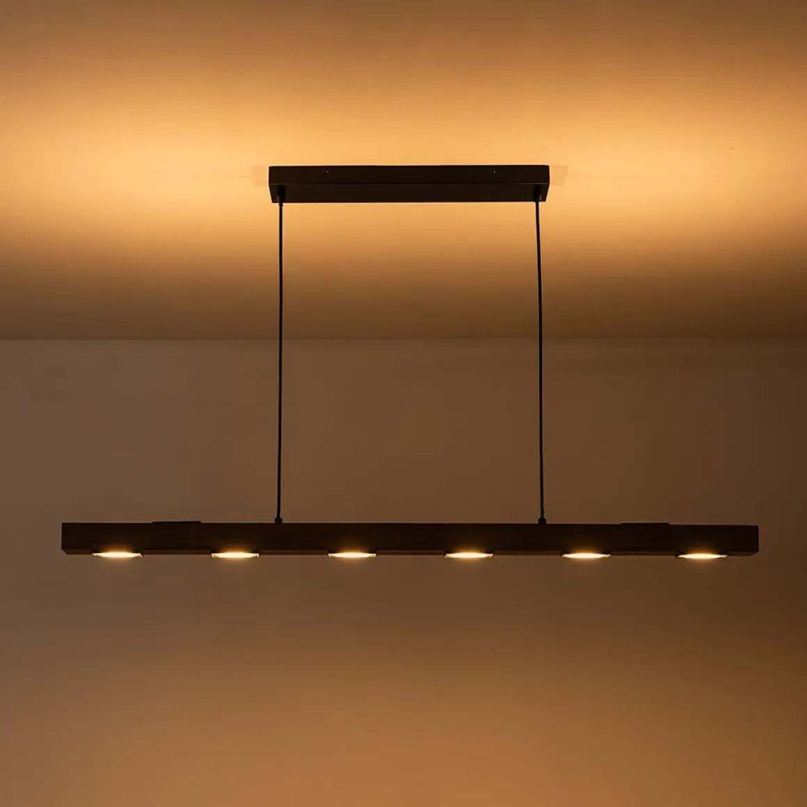 (OpenBox) Dimmable LED Linear Oak Wood Kitchen Island Pendant