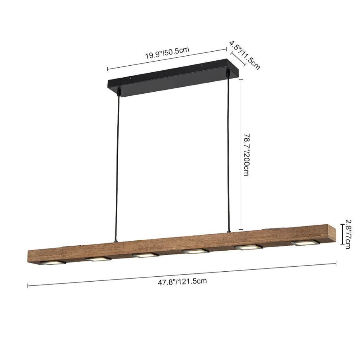 (OpenBox) Dimmable LED Linear Oak Wood Kitchen Island Pendant