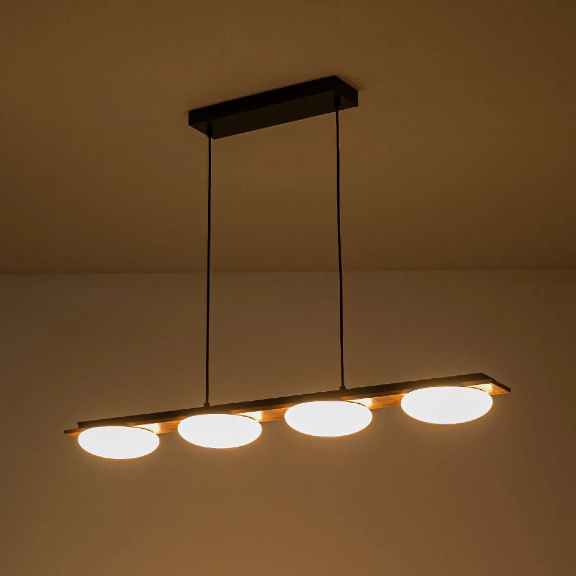 (OpenBox) Dimmable LED Walnut Wood Grain Linear Island Chandelier