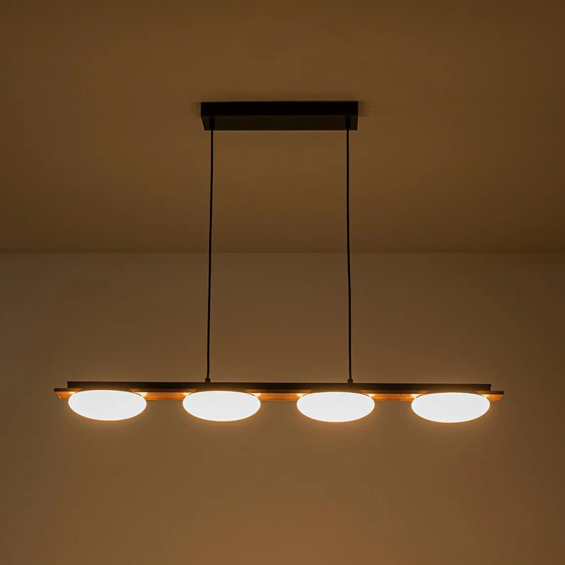 (OpenBox) Dimmable LED Walnut Wood Grain Linear Island Chandelier