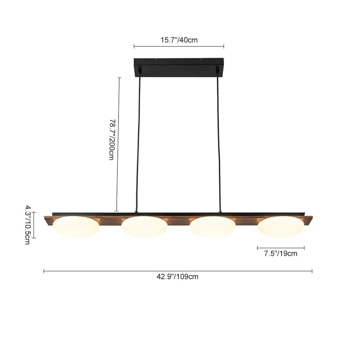 (OpenBox) Dimmable LED Walnut Wood Grain Linear Island Chandelier