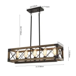 (OpenBox) Farmhouse 5-Light Rectangle Wood Chandelier
