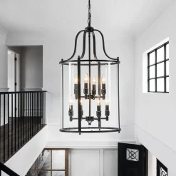 (OpenBox) Farmhouse Wide Clear Glass Cylinder Cage Pendant