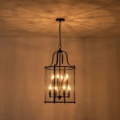 (OpenBox) Farmhouse Wide Clear Glass Cylinder Cage Pendant