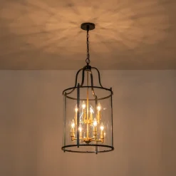 (OpenBox) Farmhouse Wide Clear Glass Cylinder Cage Pendant