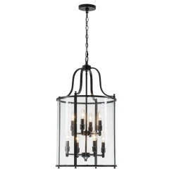 (OpenBox) Farmhouse Wide Clear Glass Cylinder Cage Pendant