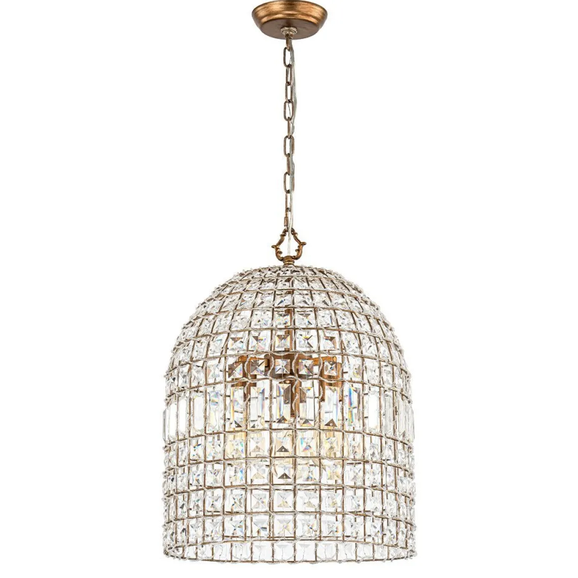 (OpenBox) French Antique Brass Crystal Cage Chandelier