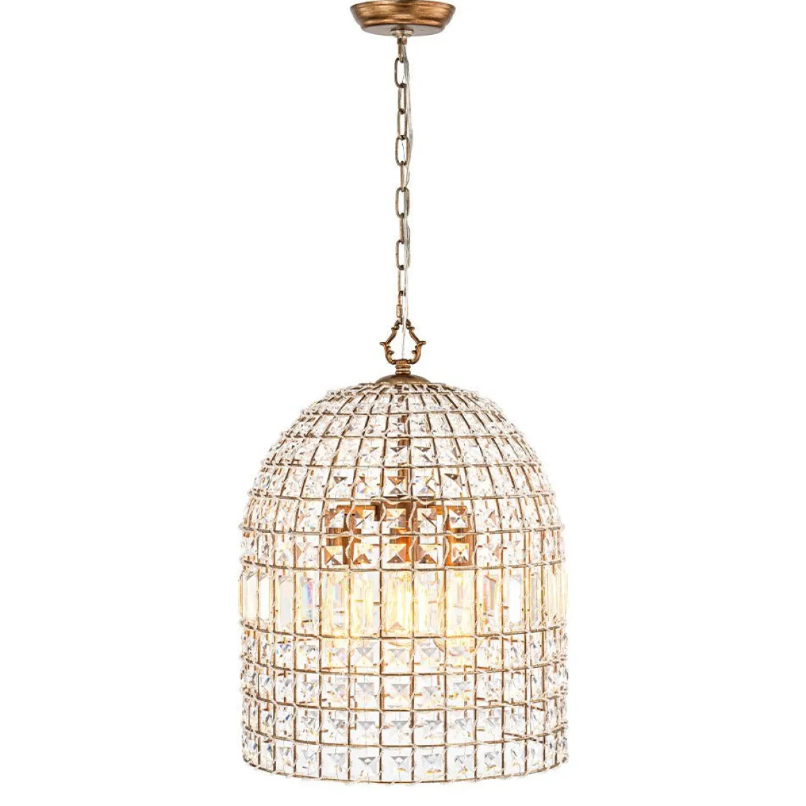 (OpenBox) French Antique Brass Crystal Cage Chandelier