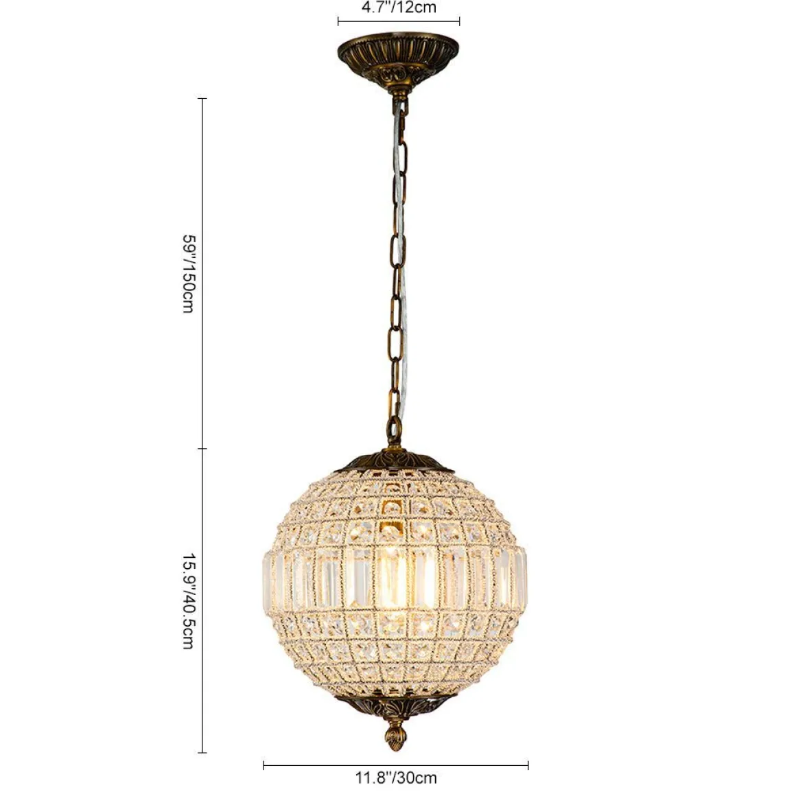 (OpenBox) French Antique Brass Crystal Globe Chandelier