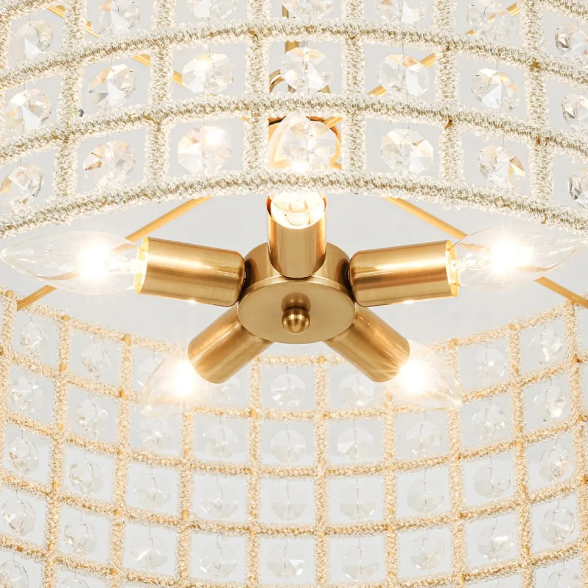 (OpenBox) French Luxury Brass Crystal Drum Cage Chandelier
