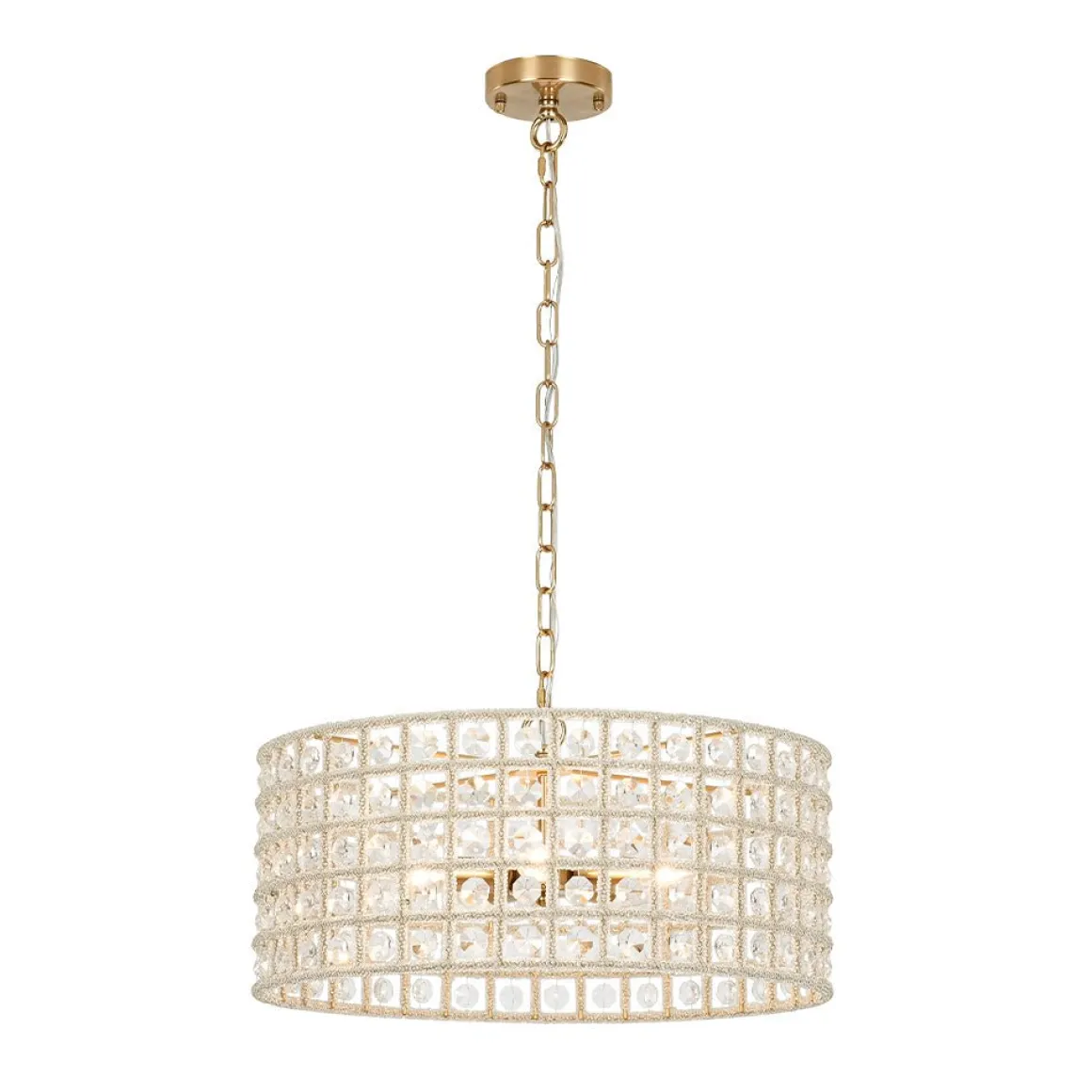 (OpenBox) French Luxury Brass Crystal Drum Cage Chandelier