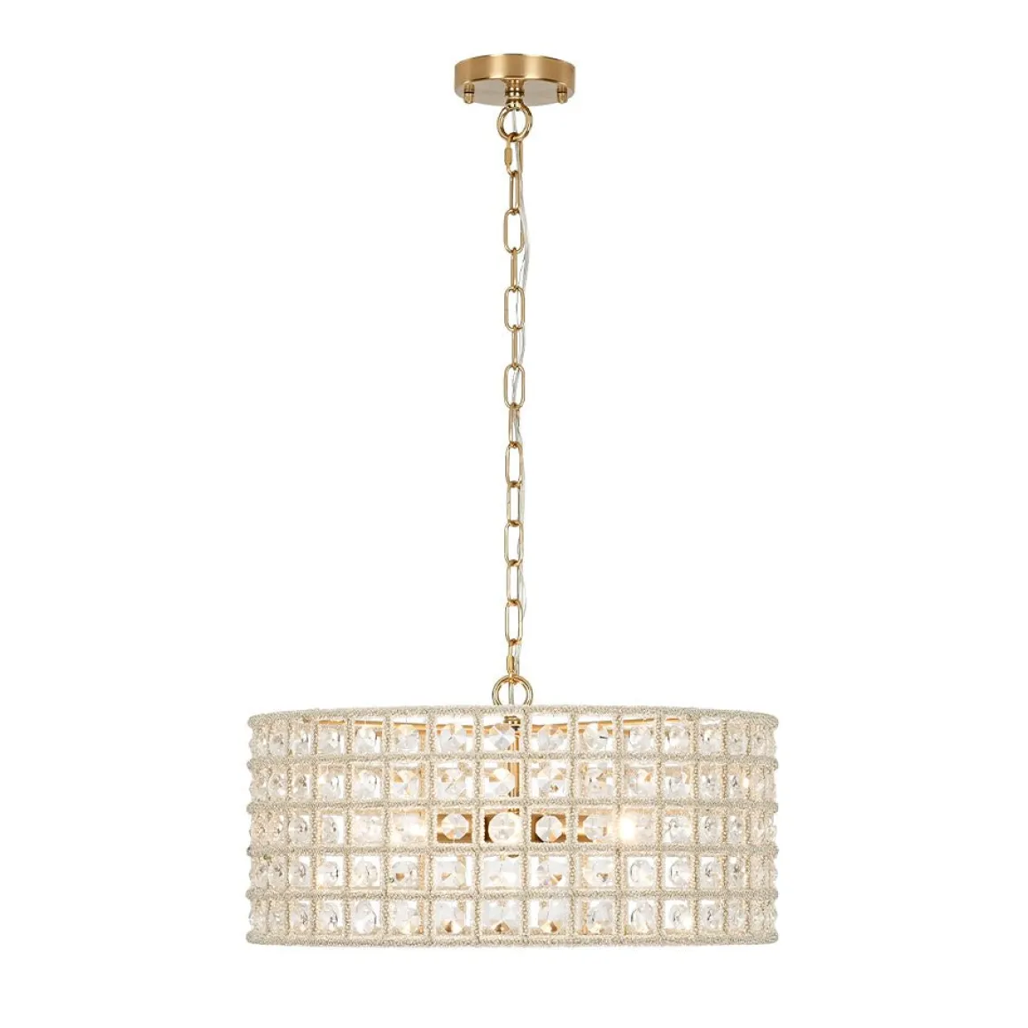 (OpenBox) French Luxury Brass Crystal Drum Cage Chandelier