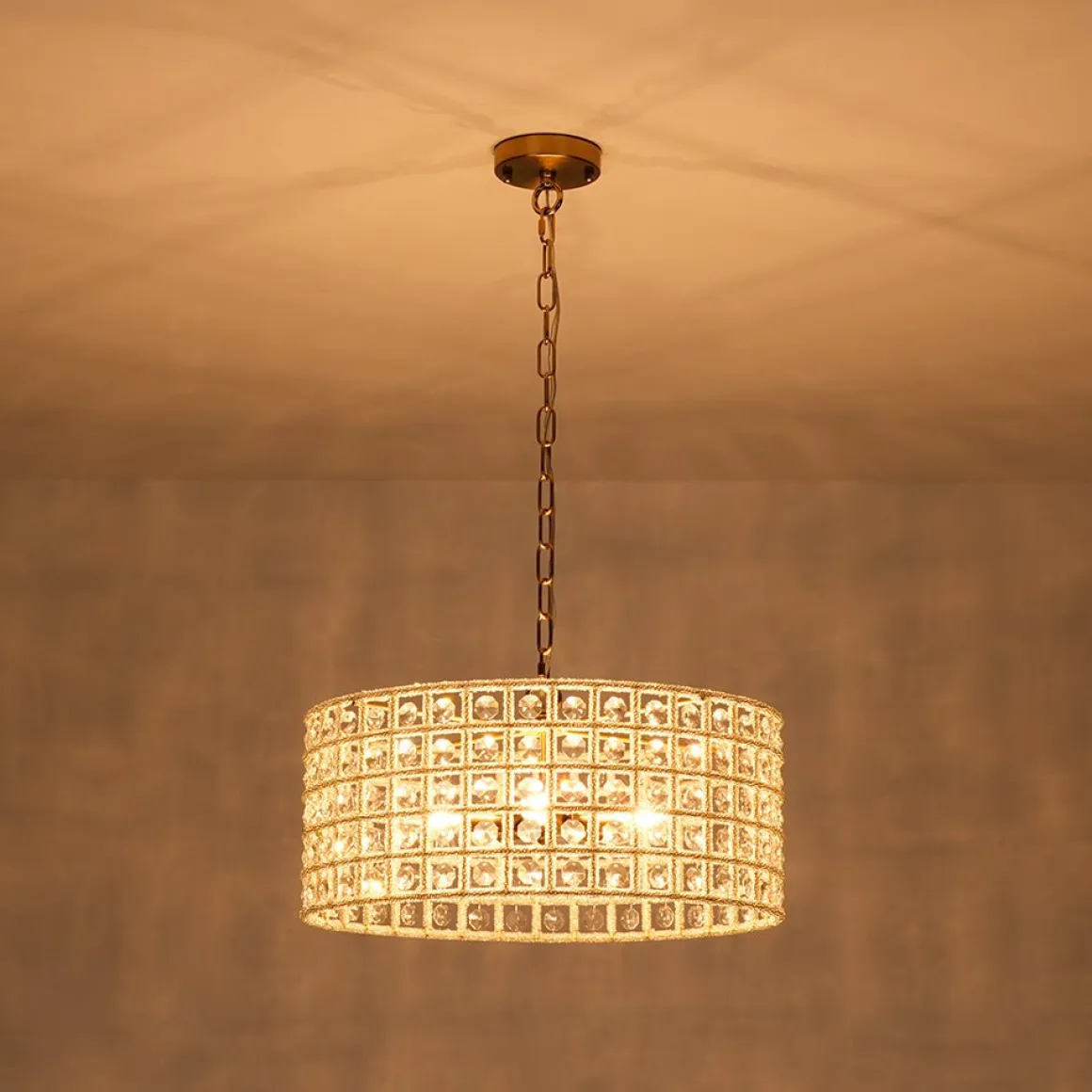 (OpenBox) French Luxury Brass Crystal Drum Cage Chandelier