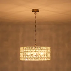 (OpenBox) French Luxury Brass Crystal Drum Cage Chandelier