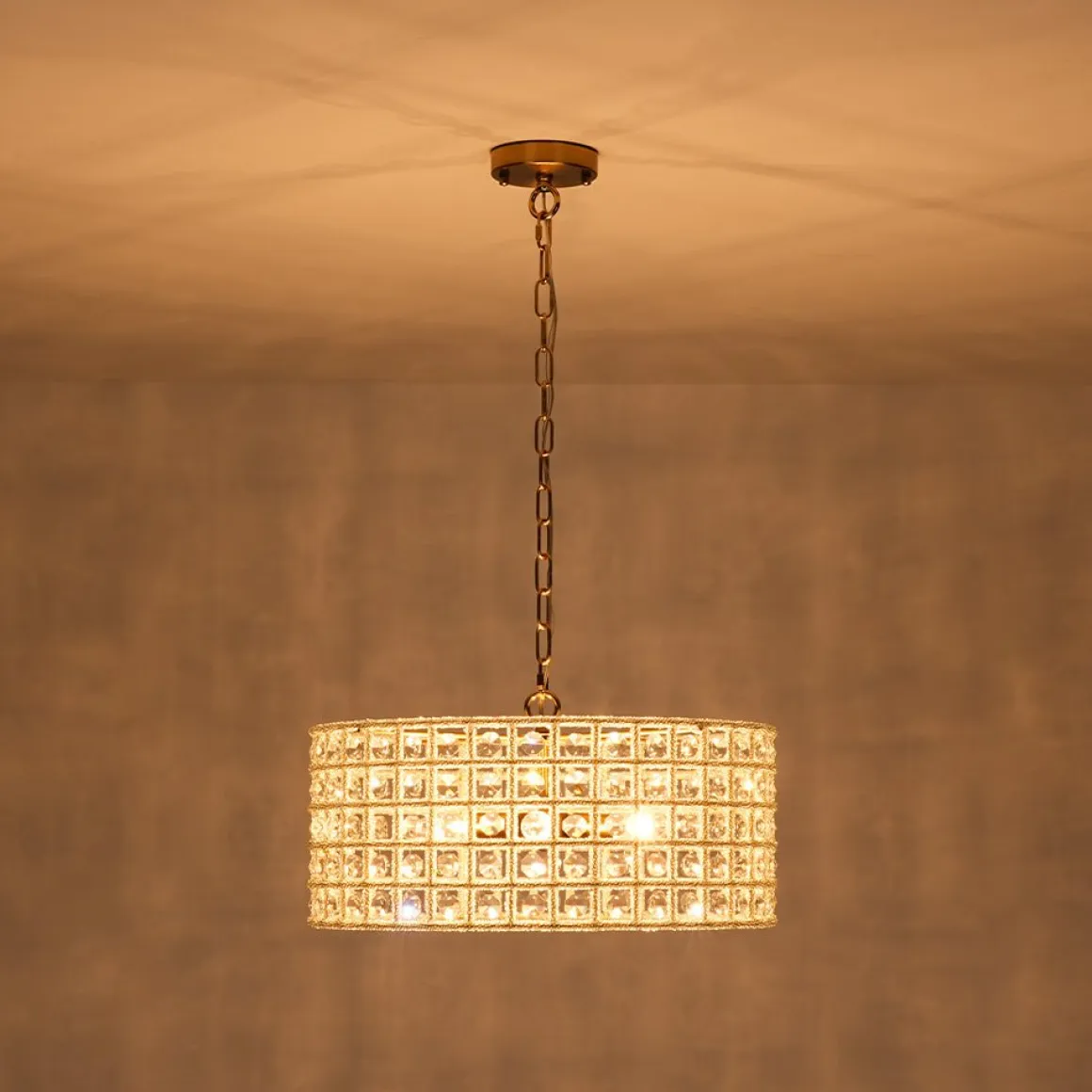 (OpenBox) French Luxury Brass Crystal Drum Cage Chandelier