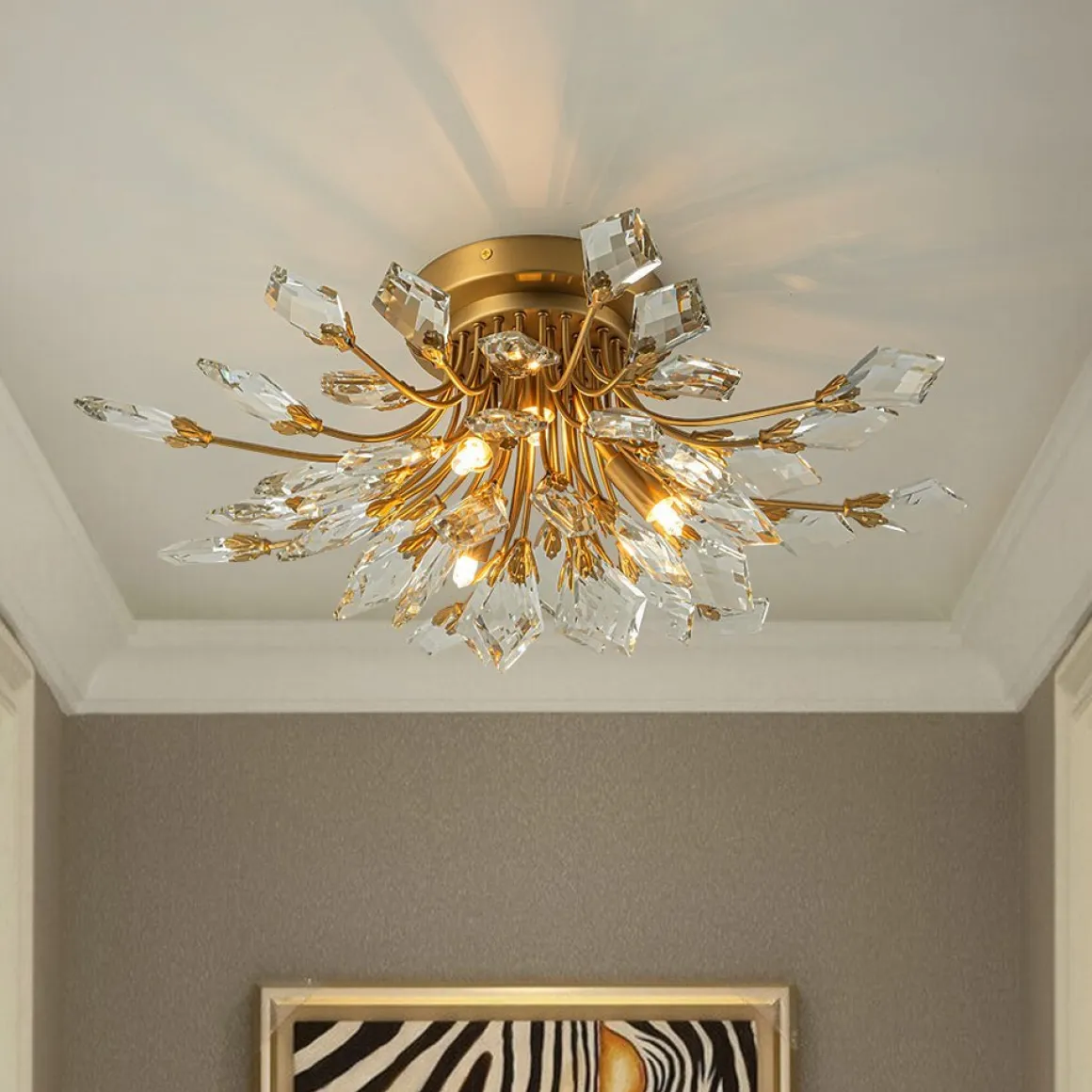 (OpenBox) 4-Light Bloom Crystal Leaf Semi Flush Mount Light