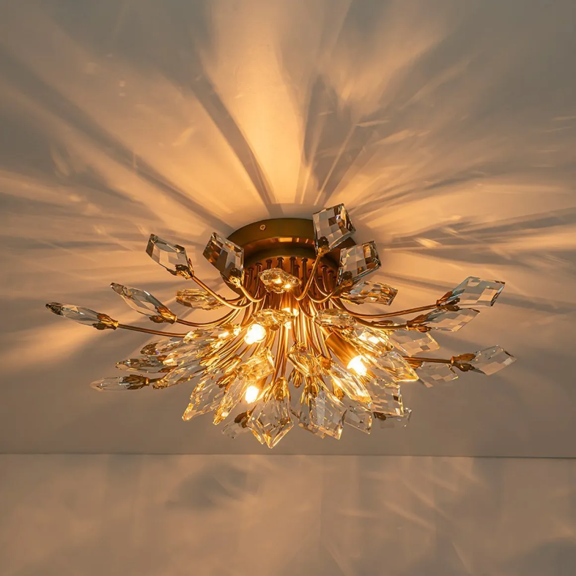 (OpenBox) 4-Light Bloom Crystal Leaf Semi Flush Mount Light