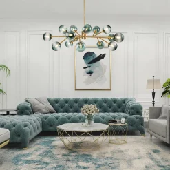 (OpenBox) 15-Light Branch Blue Glass Globe Bubble Chandelier