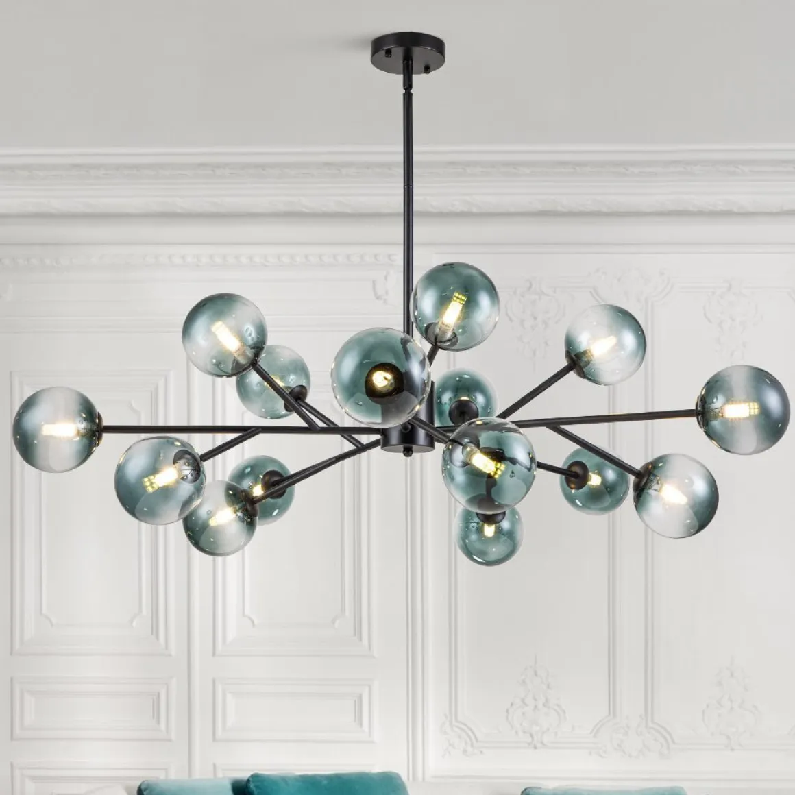 (OpenBox) 15-Light Branch Blue Glass Globe Bubble Chandelier