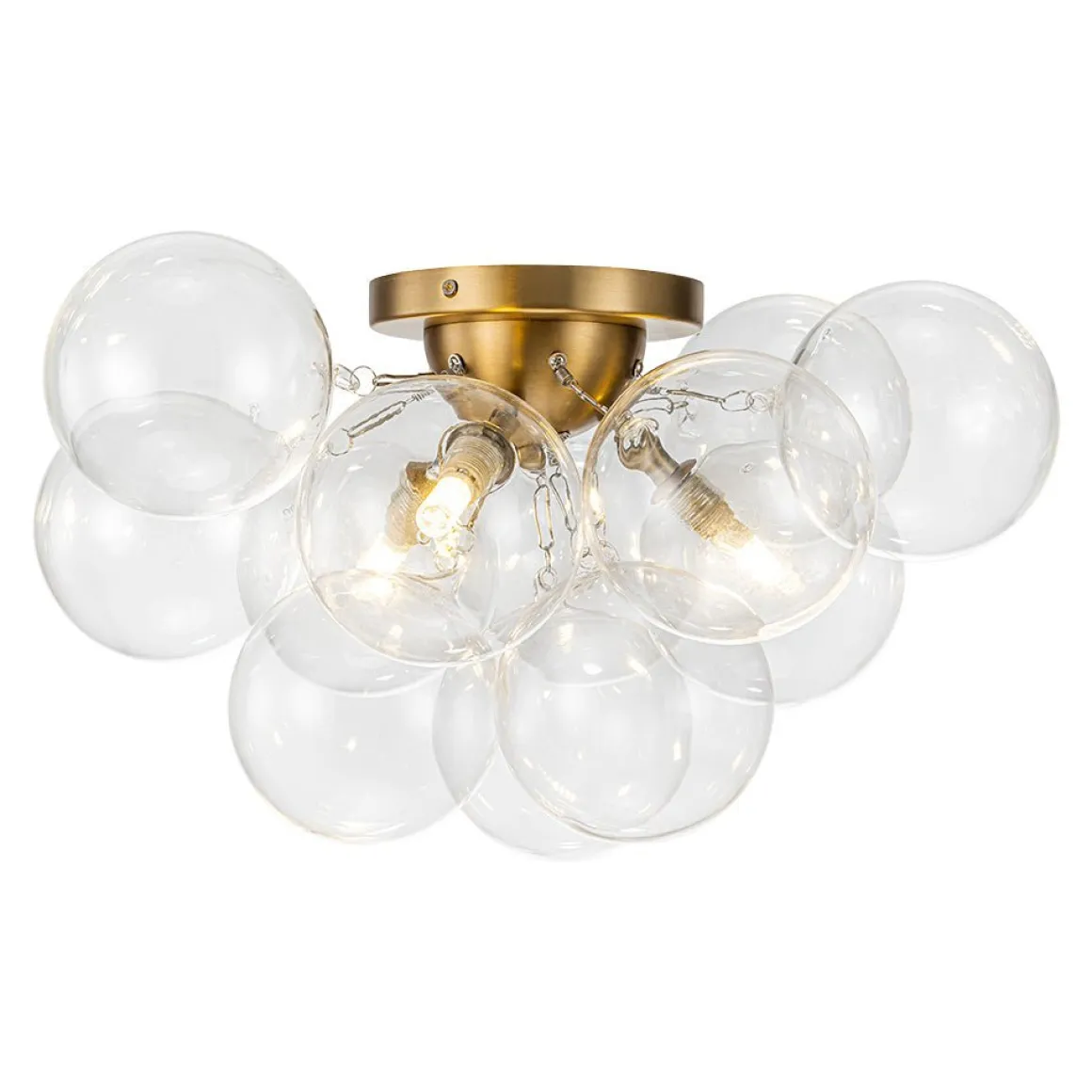 (OpenBox) 3-Light Brass Cluster Clear Glass Globe Bubble Ceiling Light