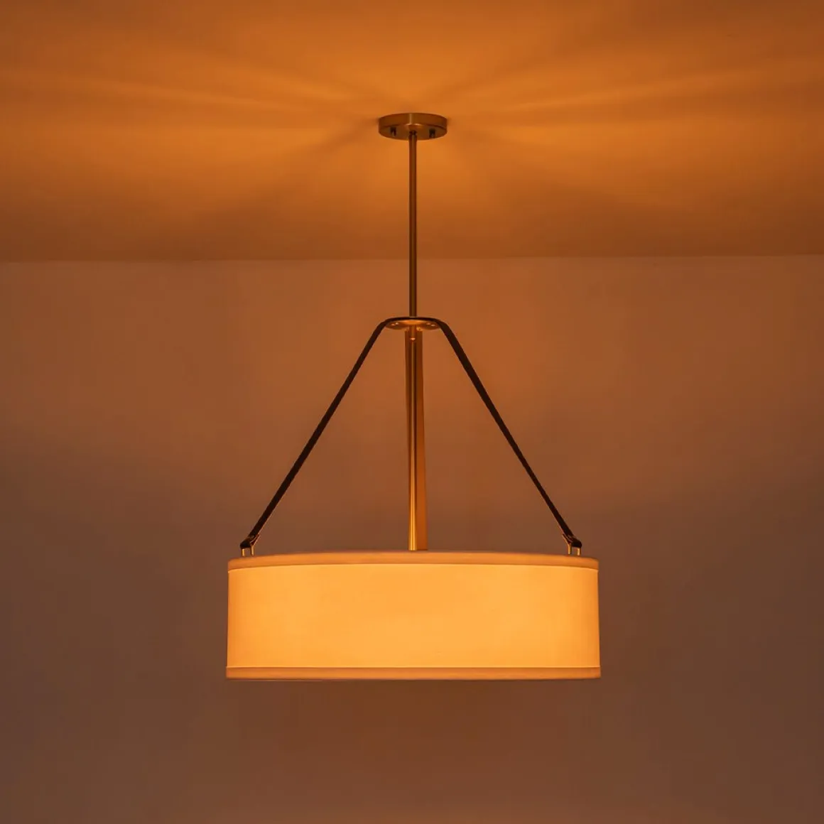 (OpenBox) 4-Light Brass White Linen Wide Drum Cage Pendant Light