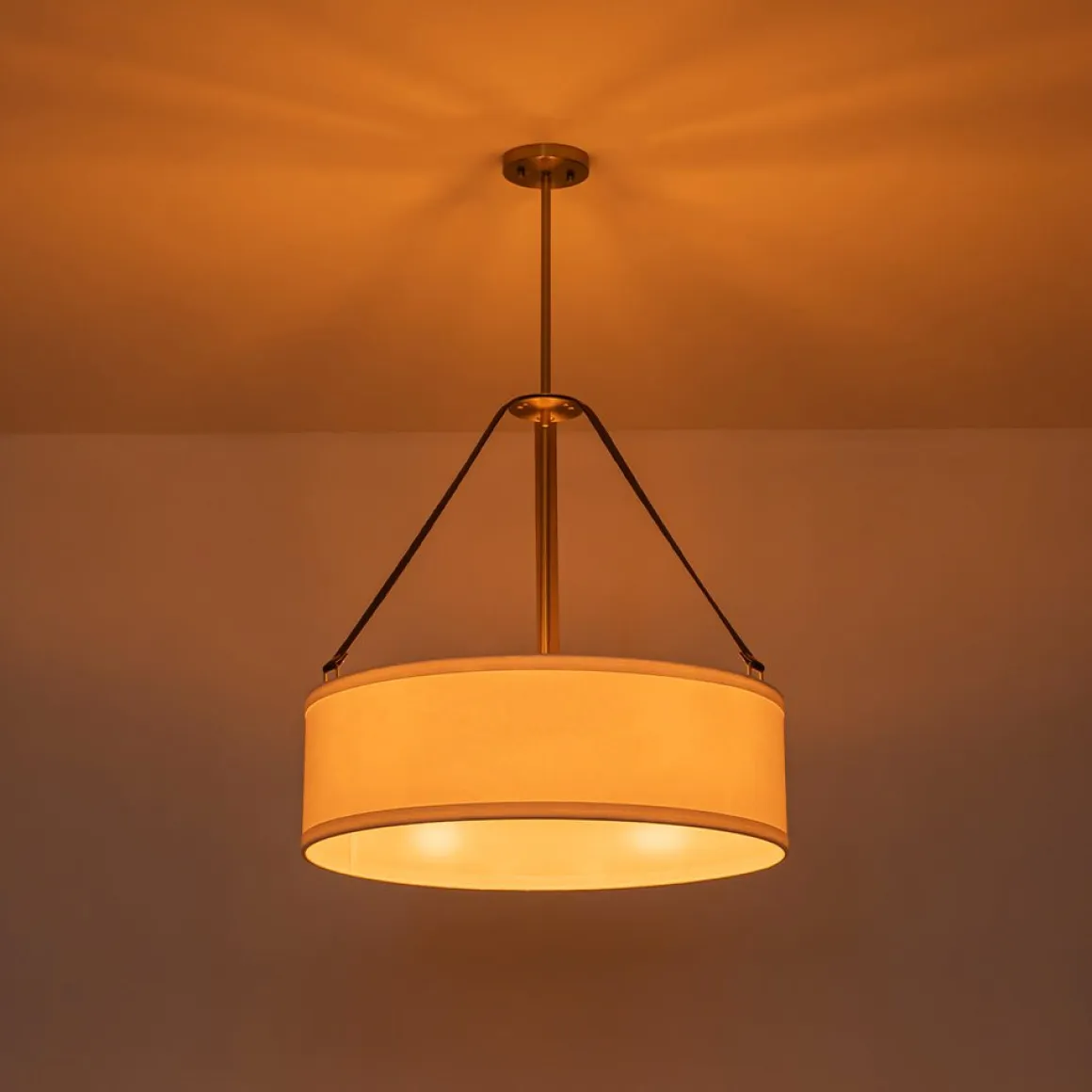 (OpenBox) 4-Light Brass White Linen Wide Drum Cage Pendant Light
