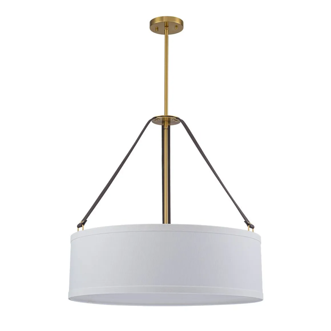 (OpenBox) 4-Light Brass White Linen Wide Drum Cage Pendant Light