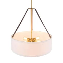 (OpenBox) 4-Light Brass White Linen Wide Drum Cage Pendant Light