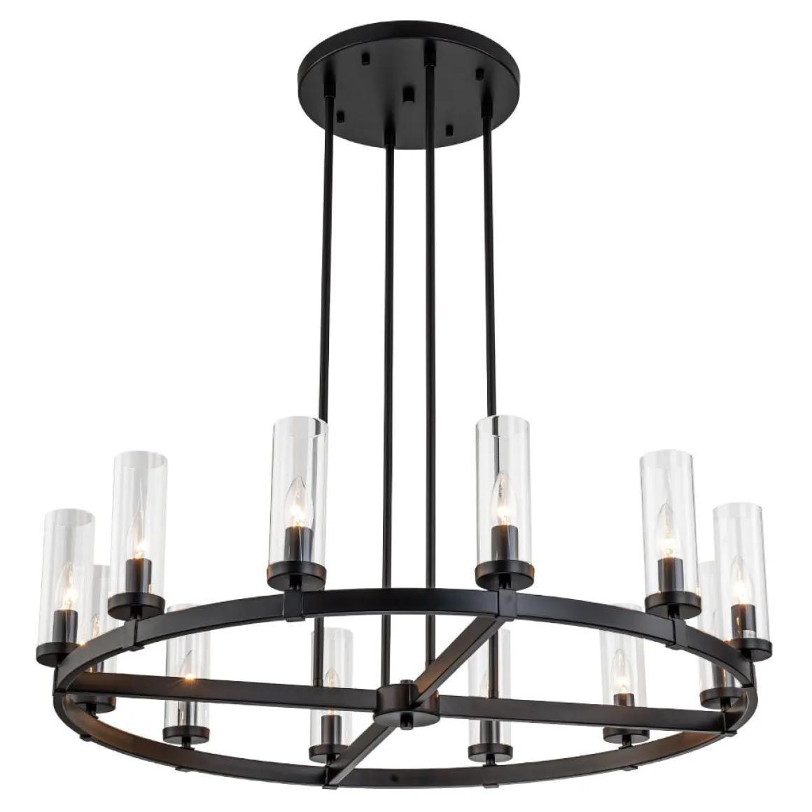 (OpenBox) 12-Light Clear Glass Shade Wagon Wheel Chandelier