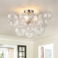 (OpenBox) 3-Light Cluster Ribbed Glass Bubble Semi Flush Chandelier