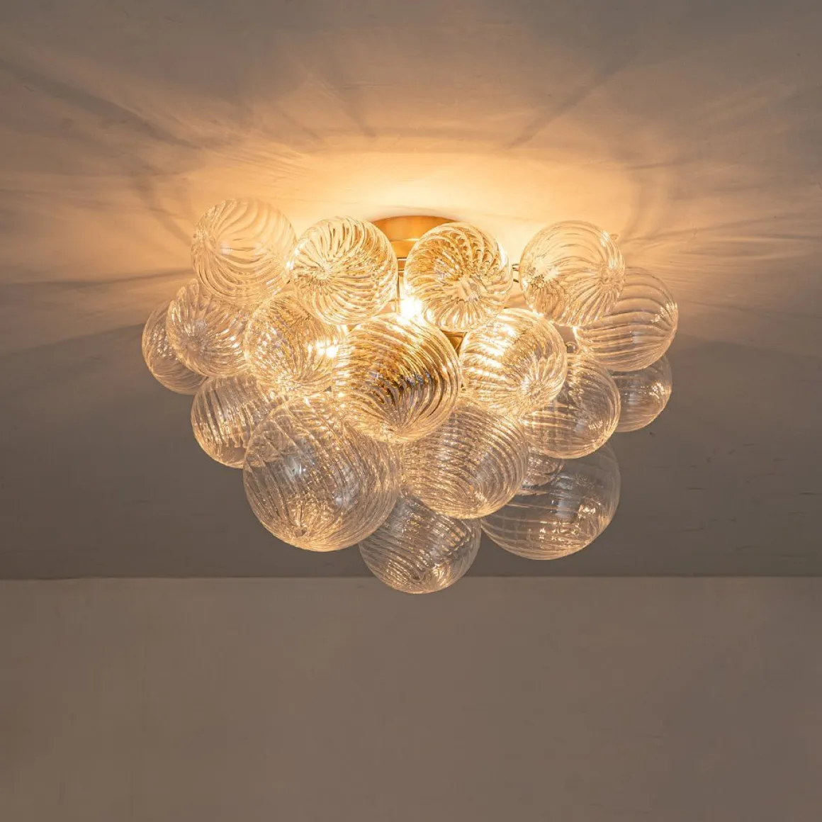 (OpenBox) 3-Light Cluster Ribbed Glass Bubble Semi Flush Chandelier