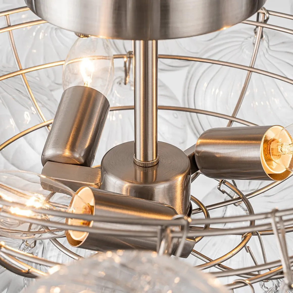 (OpenBox) 3-Light Cluster Ribbed Glass Bubble Semi Flush Chandelier