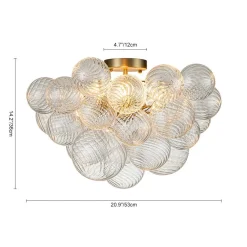 (OpenBox) 3-Light Cluster Ribbed Glass Bubble Semi Flush Chandelier