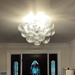 (OpenBox) 3-Light Cluster Ribbed Glass Bubble Semi Flush Chandelier