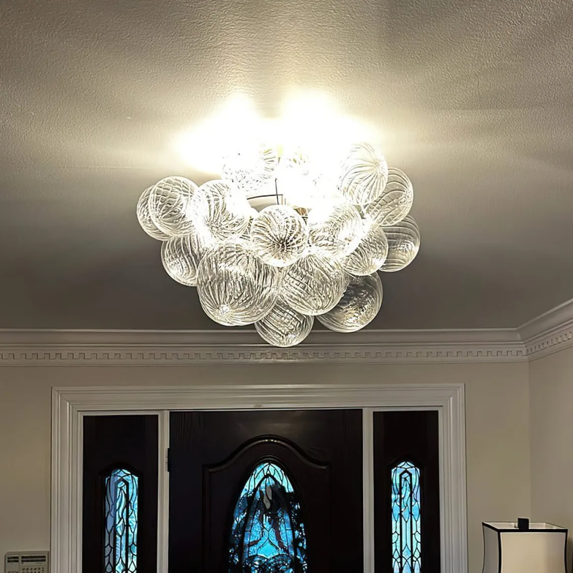 (OpenBox) 3-Light Cluster Ribbed Glass Bubble Semi Flush Chandelier
