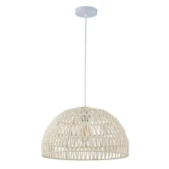 (OpenBox) 1-Light Coastal Bohemian Woven Rope Dome Pendant