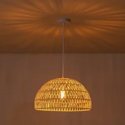(OpenBox) 1-Light Coastal Bohemian Woven Rope Dome Pendant