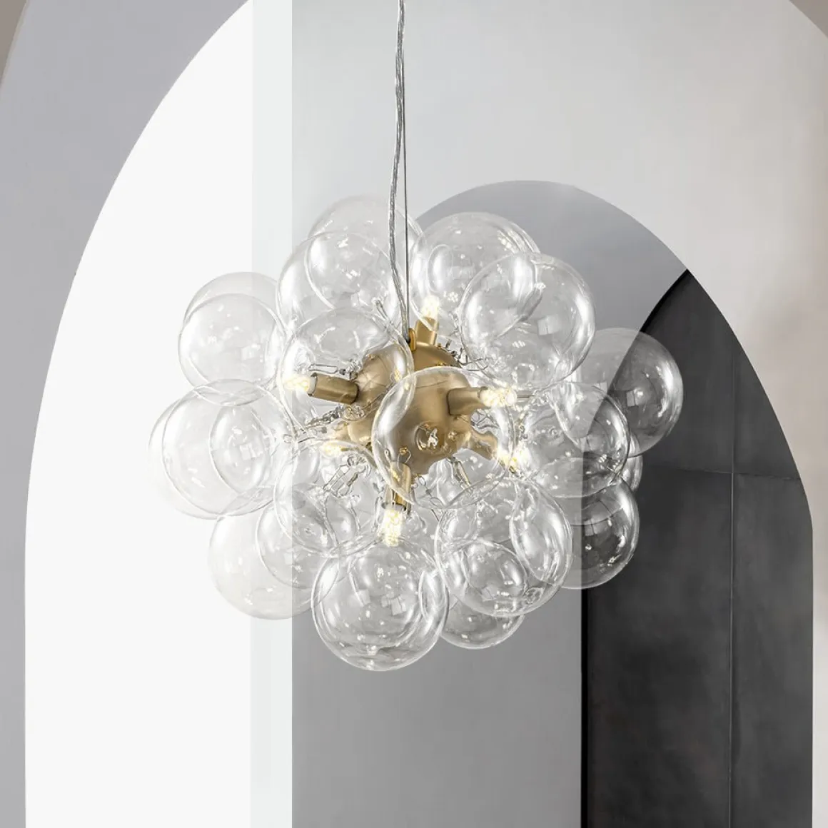 (OpenBox) 6-Light Dimmable Brass Cluster Clear Glass Bubble Sphere Chandelier
