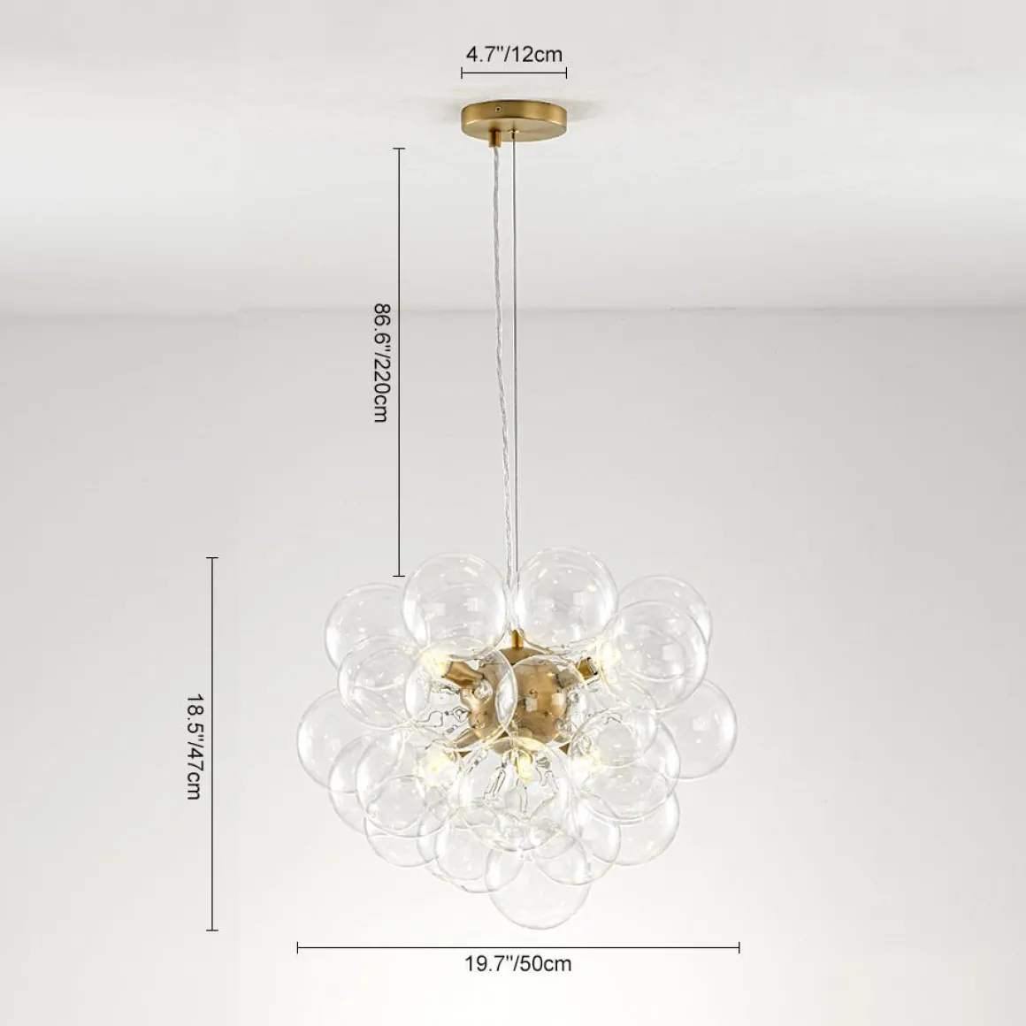 (OpenBox) 6-Light Dimmable Brass Cluster Clear Glass Bubble Sphere Chandelier