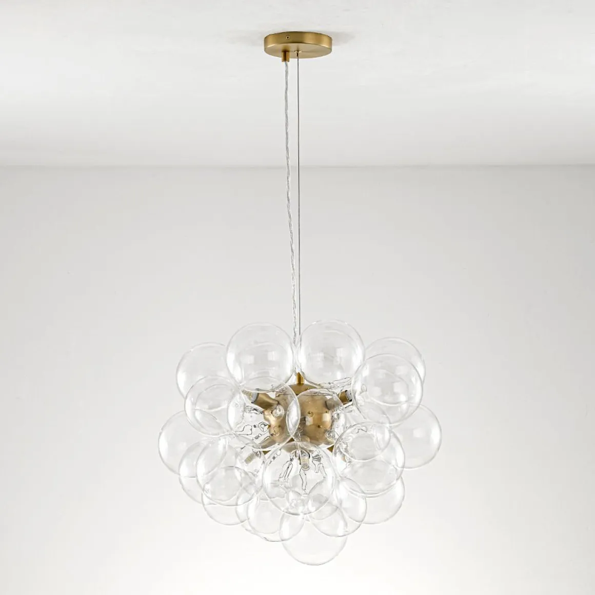 (OpenBox) 6-Light Dimmable Brass Cluster Clear Glass Bubble Sphere Chandelier