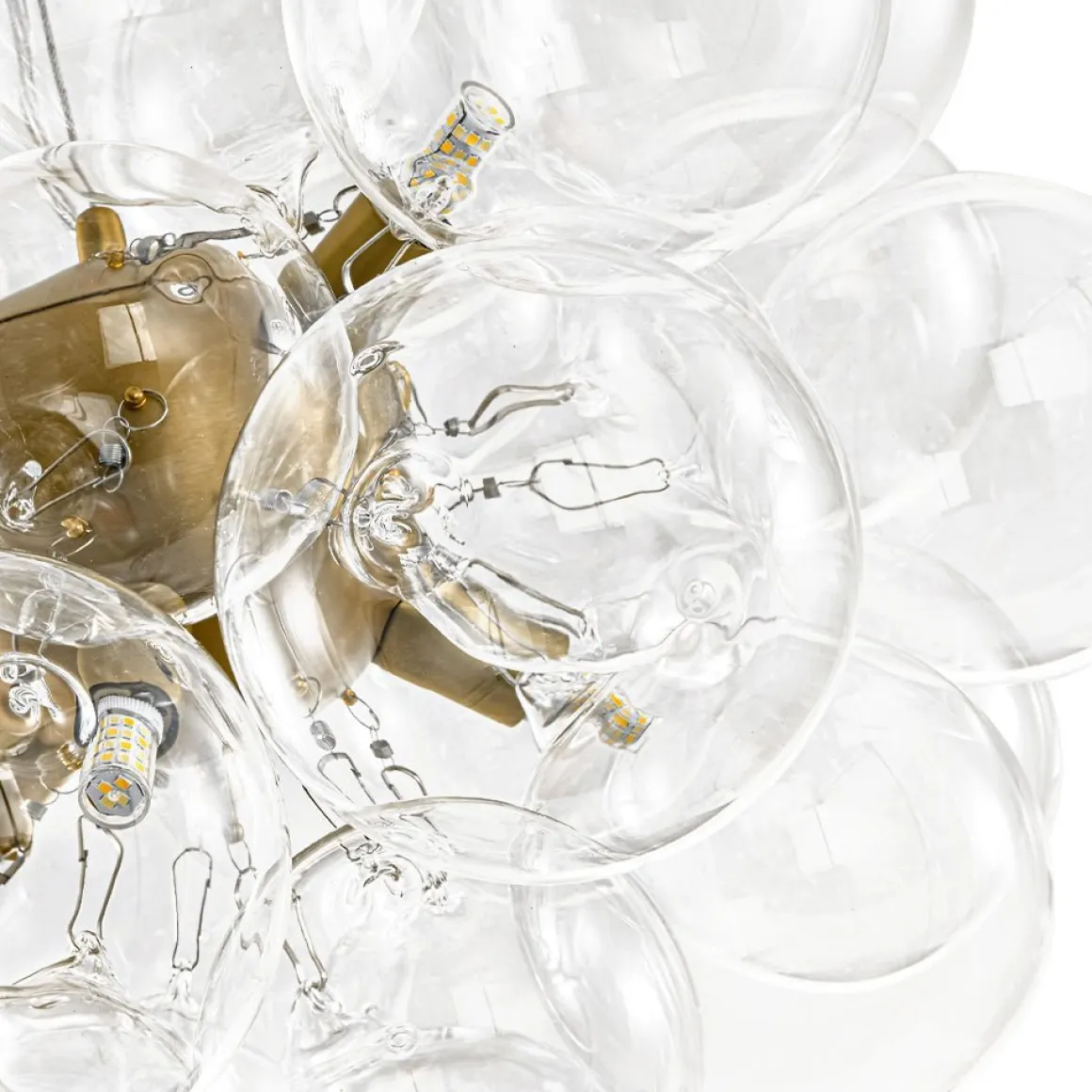(OpenBox) 6-Light Dimmable Brass Cluster Clear Glass Bubble Sphere Chandelier