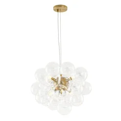 (OpenBox) 6-Light Dimmable Brass Cluster Clear Glass Bubble Sphere Chandelier