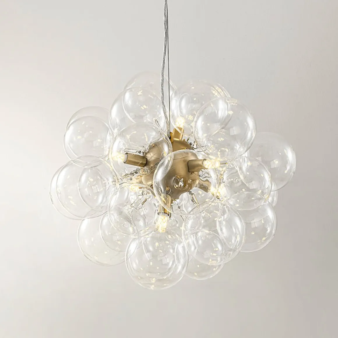(OpenBox) 6-Light Dimmable Brass Cluster Clear Glass Bubble Sphere Chandelier